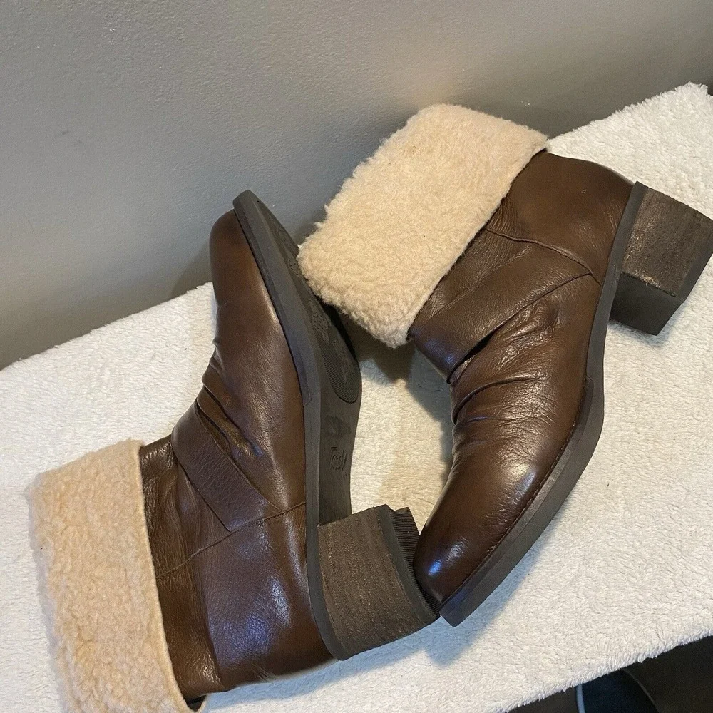 Tara M Debbie Brown Leather Fur Winter Boots Womens Sz‎ 8.5